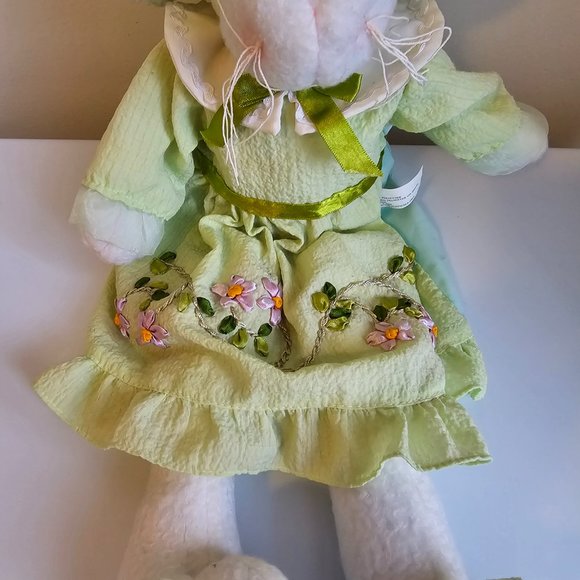 Decorative Easter Bunny Rabbit Plush White Green Floral Embroidered Dress 23" - Picture 4 of 12